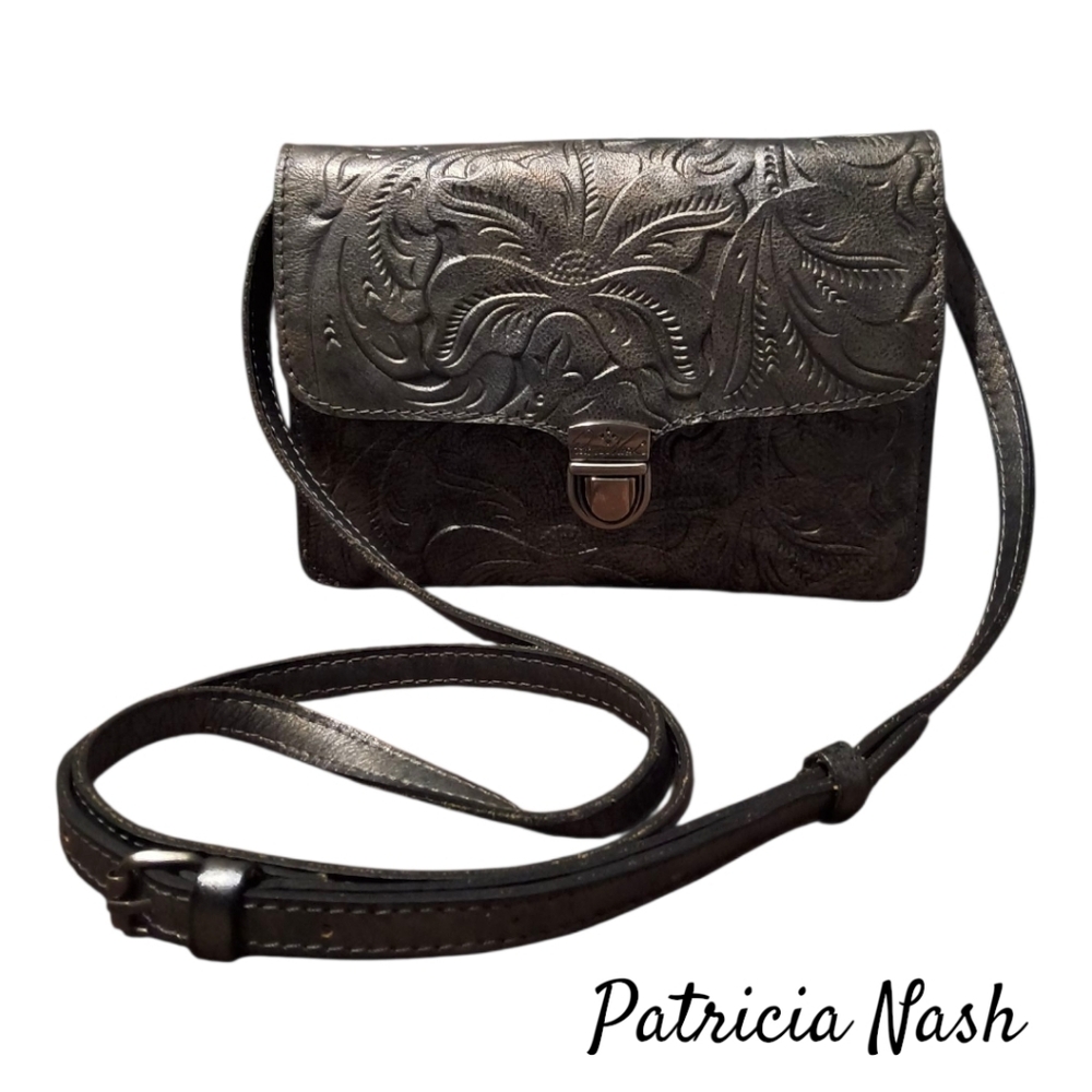 Patricia Nash Antiqued Silver Tooled Leather Crossbody Bag